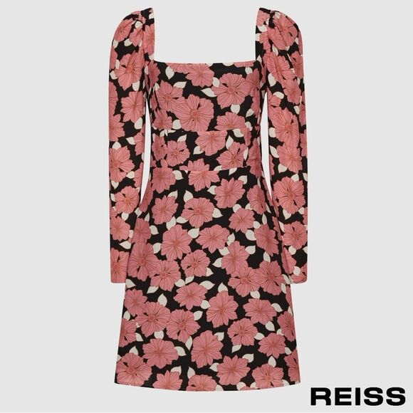 REISS **NWT** Andi Pink Floral Print Puffed Shoulder Woven Mini Dress - Picture 10 of 13